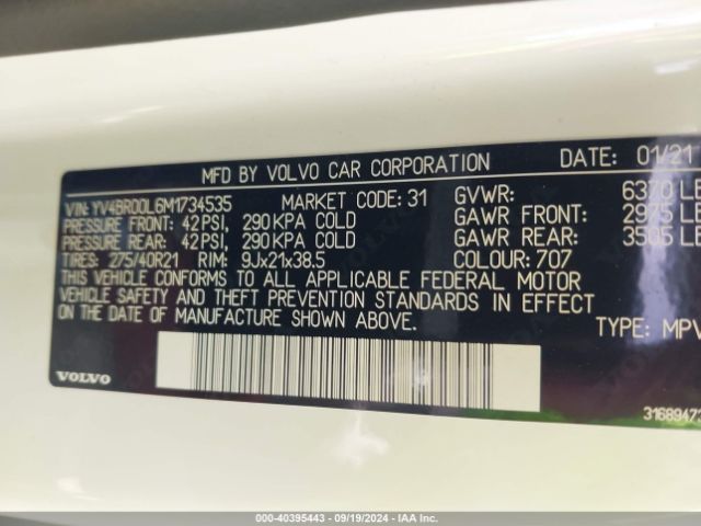 YV4BR00L6M1734535 Volvo Xc90 Recharge Plug-in Hybrid T8 Inscription 6 Passenger