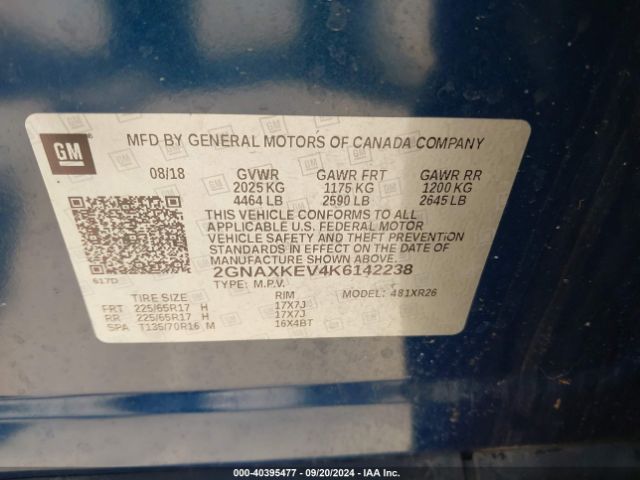 2GNAXKEV4K6142238 Chevrolet EQUINOX LT