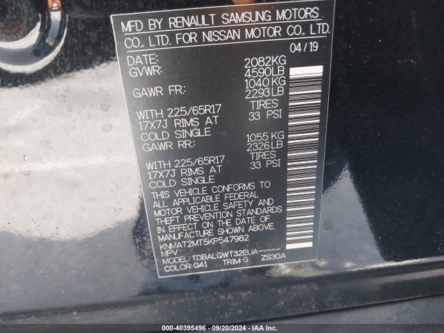 Nissan ROGUE SV 2019 KNMAT2MT5KP547982 Image 9