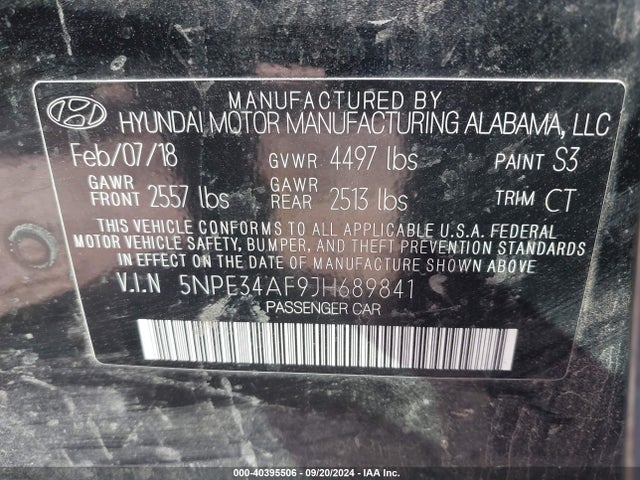 Hyundai Sonata Limited 2018 5NPE34AF9JH689841 Image 9