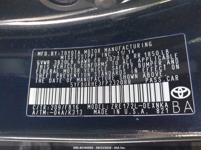 Toyota Corolla Le Plus 2015 5YFBURHE3FP232088 Image 9
