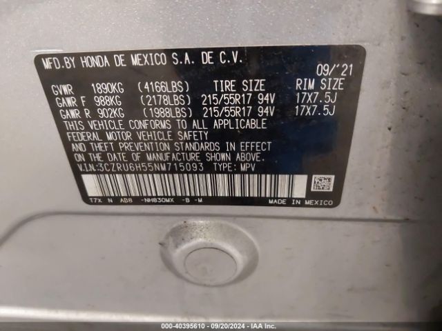 3CZRU6H55NM715093 Honda Hr-v Awd Ex