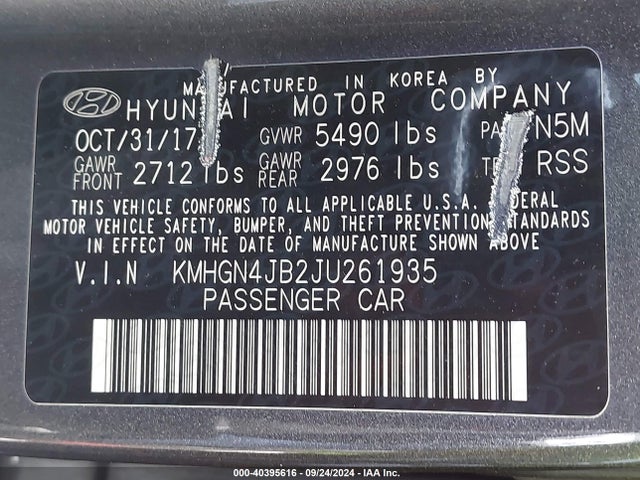 KMHGN4JB2JU261935 Genesis G80 3.3t Sport