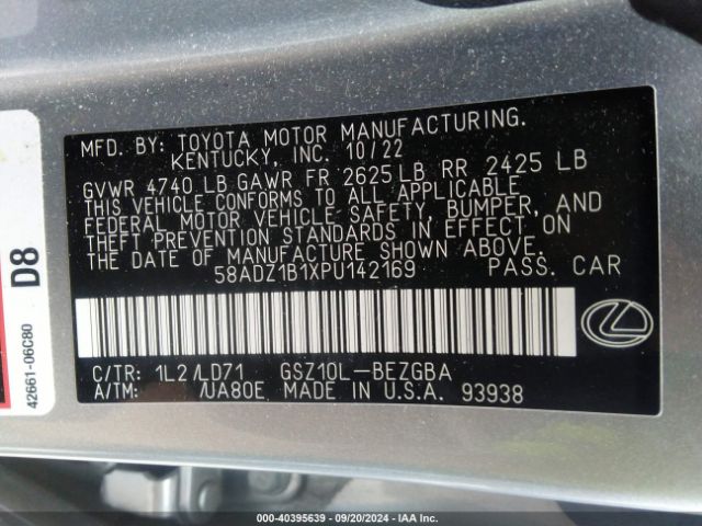 58ADZ1B1XPU142169 Lexus ES 350