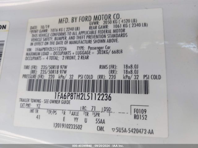 1FA6P8TH2L5112236 Ford Mustang Ecoboost Premium Fastback