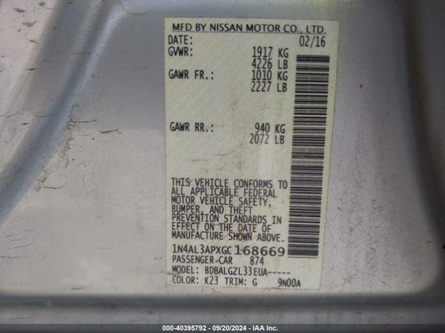 1N4AL3APXGC168669 Nissan Altima 2.5/2.5 S/2.5 Sl/2.5 Sr/2.5 Sv