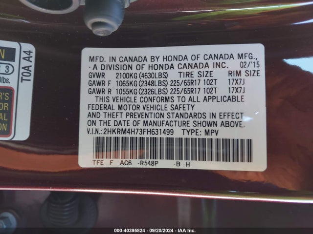 Honda Cr-v Ex-l 2015 2HKRM4H73FH631499 Image 9