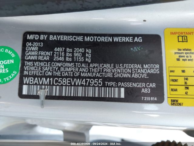 WBAVM1C58EVW47955 BMW X1 Sdrive28i