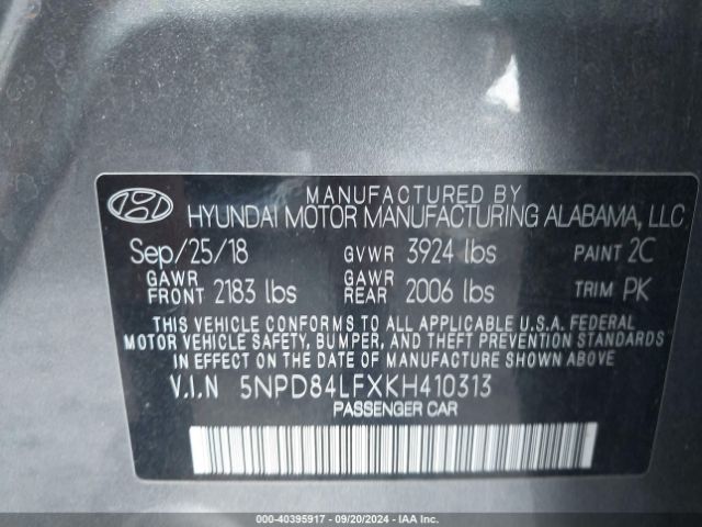 5NPD84LFXKH410313 Hyundai ELANTRA SEL