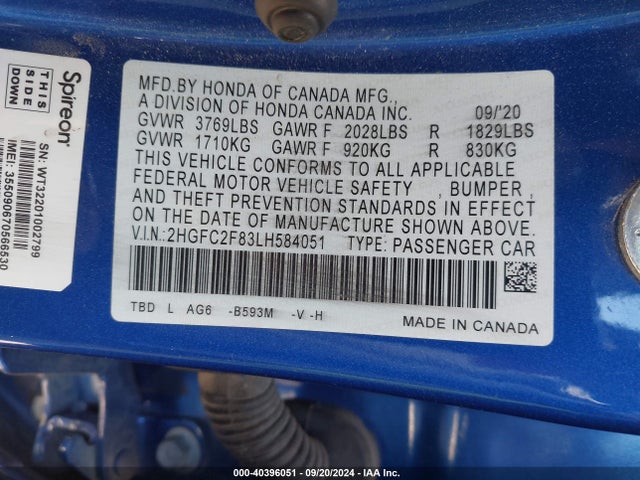 Honda Civic Sport 2020 2HGFC2F83LH584051 Image 9