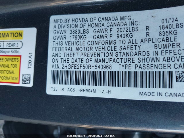 Honda Civic Sport 2024 2HGFE2F50RH540968 Image 9