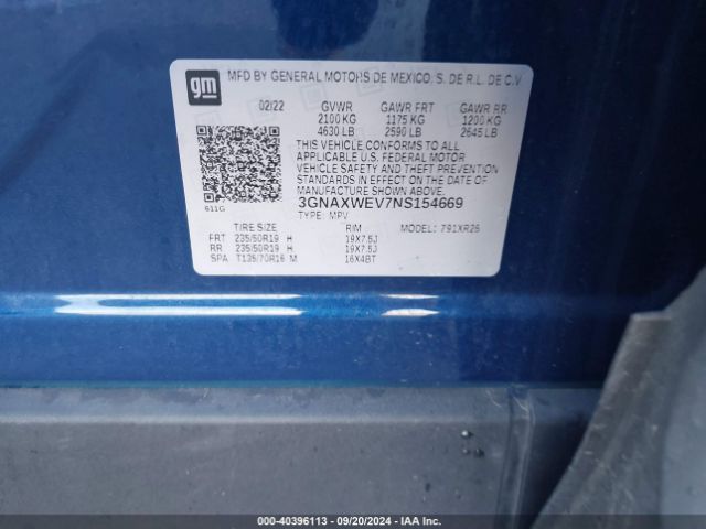 3GNAXWEV7NS154669 Chevrolet Equinox Awd Rs