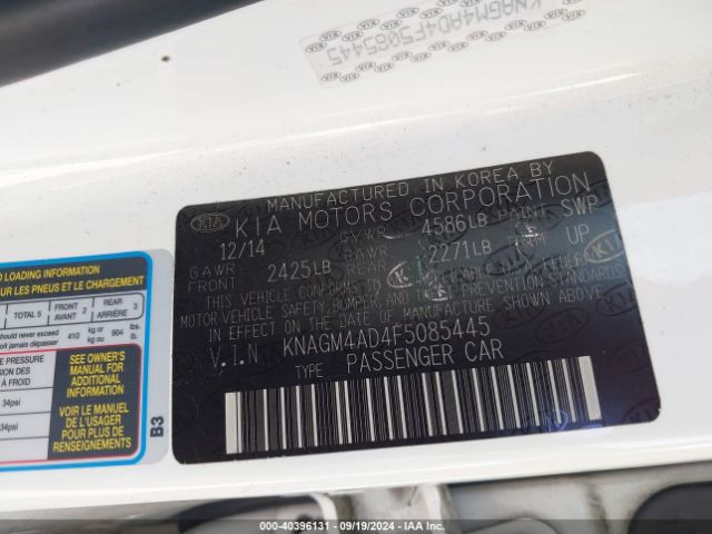 KNAGM4AD4F5085445 KIA OPTIMA HYBRID