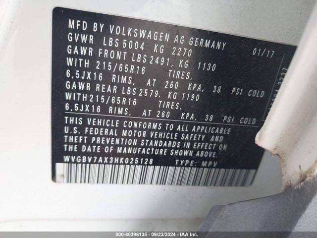 WVGBV7AX3HK025128 Volkswagen Tiguan 2.0t/s