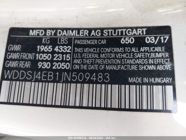 WDDSJ4EB1JN509483 Mercedes-Benz CLA 250