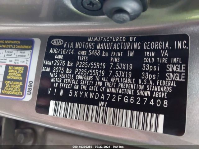 5XYKWDA72FG627408 KIA Sorento Sx V6