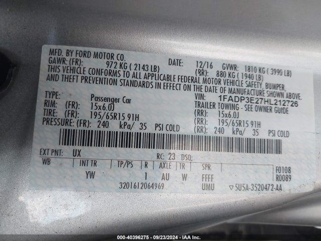 Ford FOCUS S 2017 1FADP3E27HL212726 Image 9