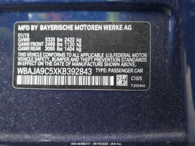WBAJA9C5XKB392843 BMW 530e Iperformance