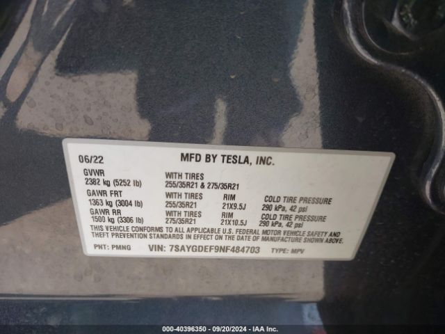 7SAYGDEF9NF484703 Tesla Model Y Performance Dual Motor All-wheel Drive