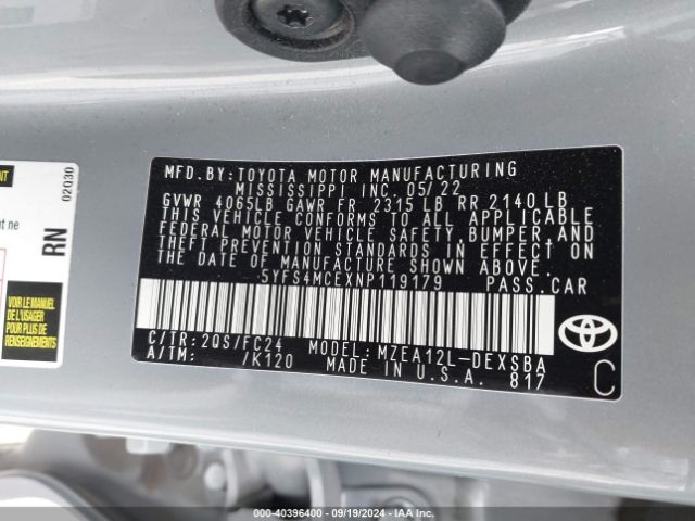 5YFS4MCEXNP119179 Toyota Corolla Se Apex Edition