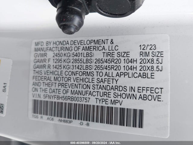 Honda Passport Awd Ex-l 2024 5FNYF8H56RB003757 Image 9
