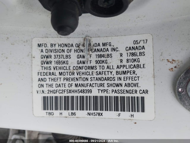 Honda Civic Lx 2017 2HGFC2F5XHH548399 Image 9