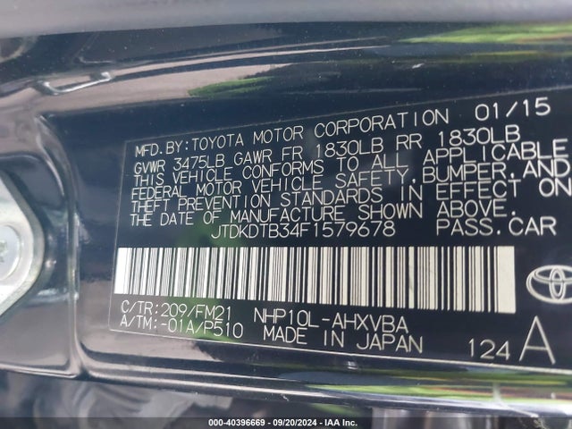Toyota Prius C Two 2015 JTDKDTB34F1579678 Image 9