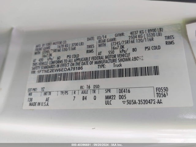 Ford E-250 Commercial 2014 1FTNE2EW6EDA75186 Image 9