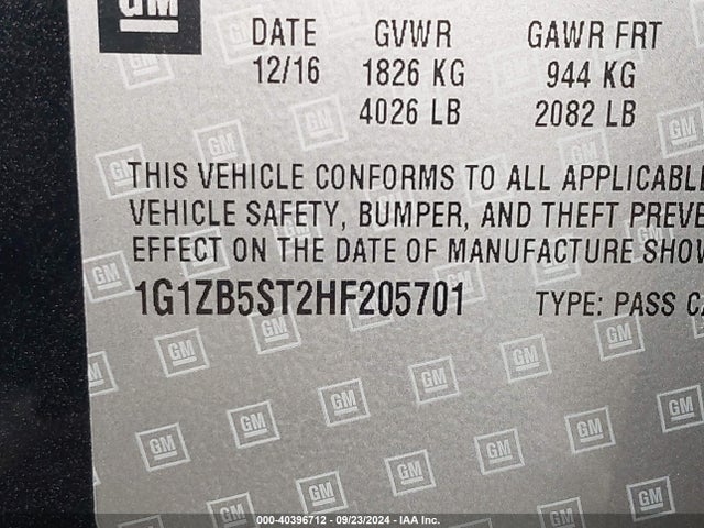 Chevrolet MALIBU LS 2017 1G1ZB5ST2HF205701 Image 9