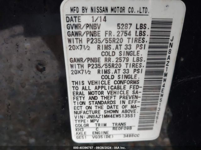 JN8AZ1MW4EW513551 Nissan Murano Le/s/sl/sv