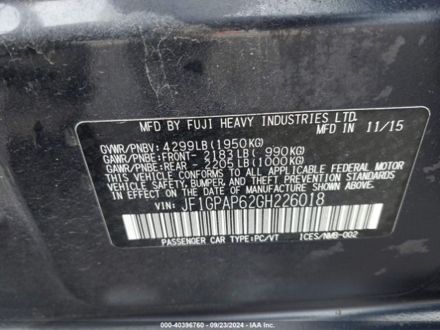 JF1GPAP62GH226018 Subaru Impreza 2.0i Sport Premium