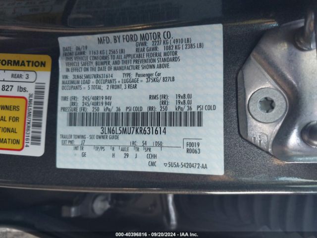 3LN6L5MU7KR631614 Lincoln Mkz Hybrid Reserve Ii