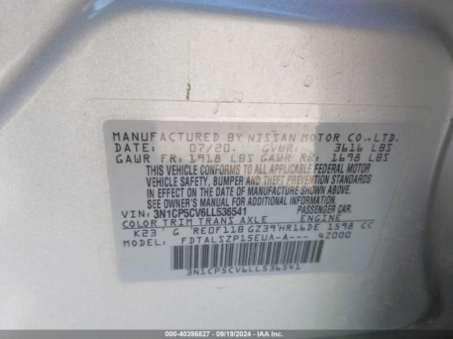 3N1CP5CV6LL536541 Nissan Kicks Sv Xtronic Cvt