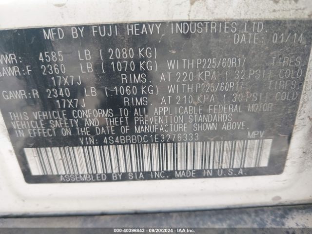 4S4BRBDC1E3276333 Subaru Outback 2.5i Premium