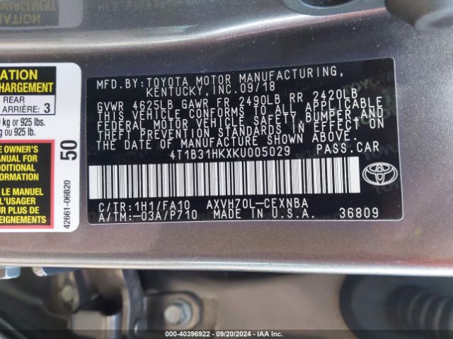 4T1B31HKXKU005029 Toyota Camry Hybrid Le