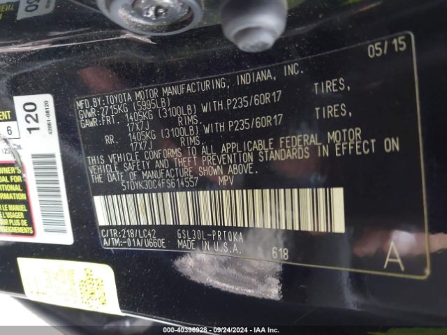 5TDYK3DC4FS614557 Toyota Sienna Xle 8 Passenger
