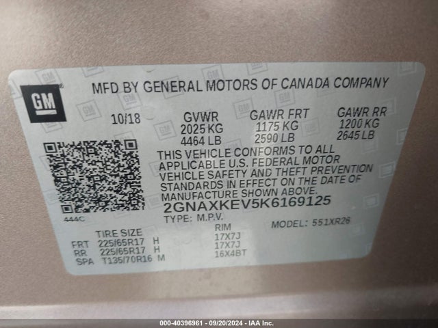 Chevrolet EQUINOX LT 2019 2GNAXKEV5K6169125 Image 9