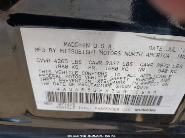 2007 MITSUBISHI GALANT 4A3AB56FX7E016899 Photo 8