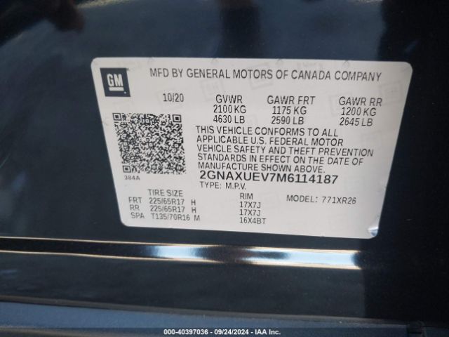 2GNAXUEV7M6114187 Chevrolet Equinox Awd Lt