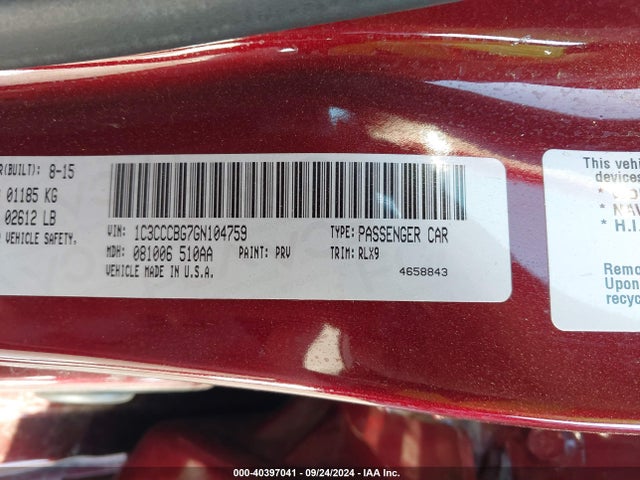 Продаж на аукціоні авто 2016 Chrysler 200 S, vin: 1C3CCCBG7GN104759, номер лоту: 40397041