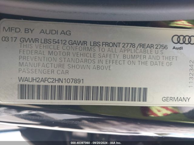 WAUH2AFC2HN107891 Audi A6 3.0t Premium Plus