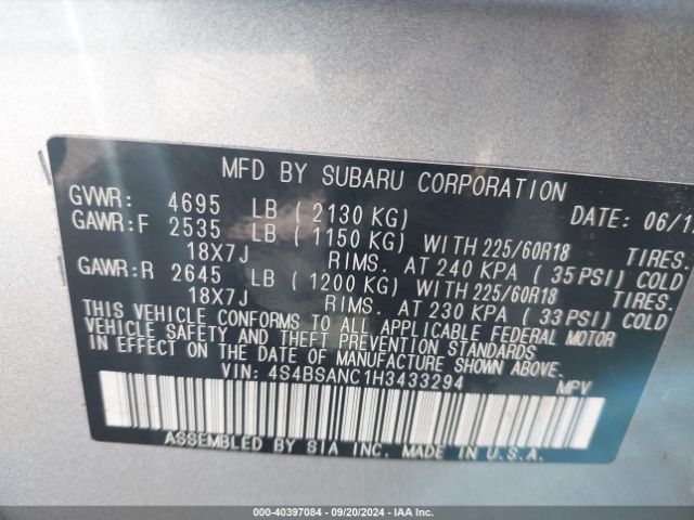 4S4BSANC1H3433294 Subaru Outback 2.5i Limited