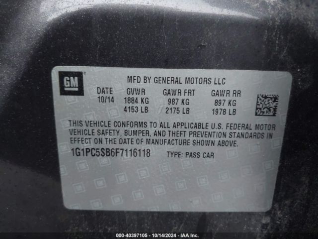 1G1PC5SB6F7116118 Chevrolet Cruze 1lt Auto