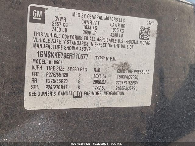 1GNSKKE79ER170677 Chevrolet Suburban 1500 Ltz