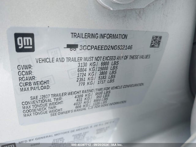 3GCPAEED2NG532146 Chevrolet Silverado 1500 2wd  Short Bed Ltz