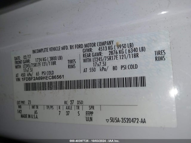 Ford F-250 Xl 2017 1FDBF2A69HEC86561 Image 9
