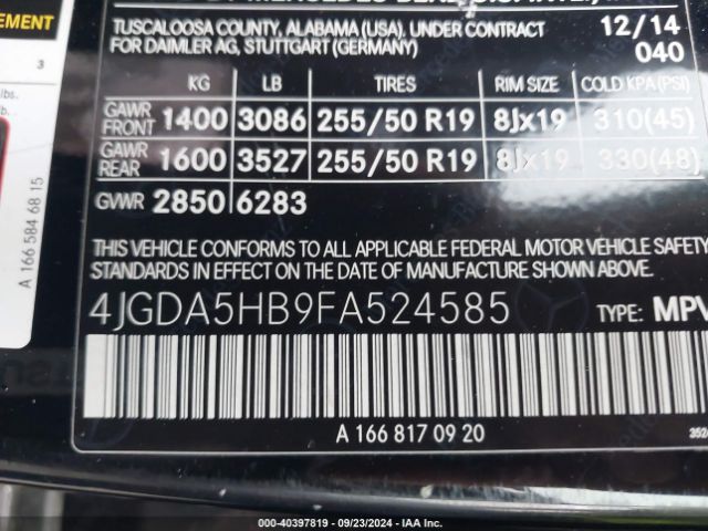 4JGDA5HB9FA524585 Mercedes-Benz Ml 350 4matic