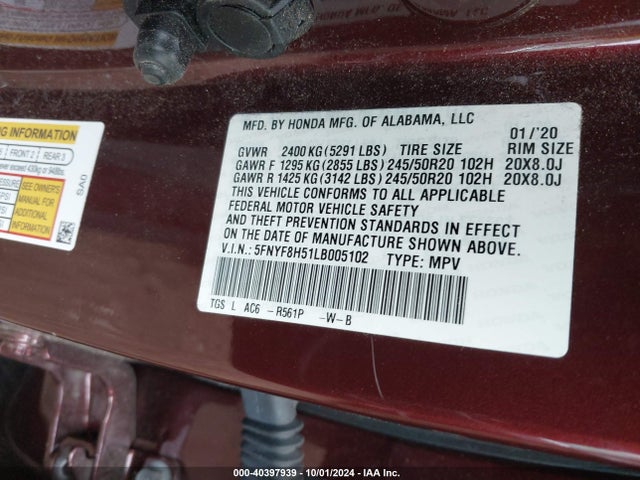 Honda Passport Ex-l 2020 5FNYF8H51LB005102 Image 9