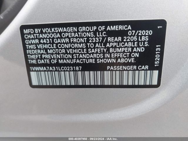 1VWMA7A31LC023187 Volkswagen Passat 2.0t R-line