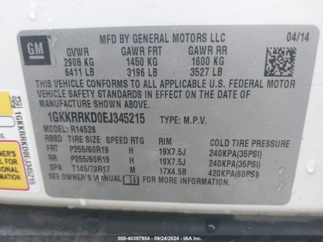 1GKKRRKD0EJ345215 GMC Acadia Slt-1